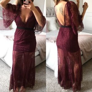 Lace Evening Dress Burgundy